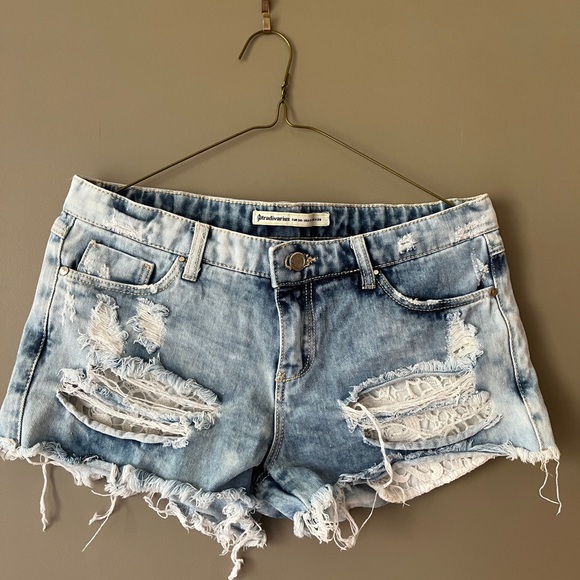 ✨2/$15✨ Stradivarius Distressed Jean Shorts with Lace Detailing - Picture 1 of 5